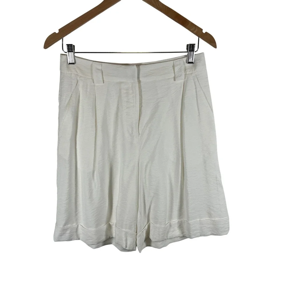 Maeve by Anthropologie‎ White Pleated Cuffed High Rise Shorts 6 Coastal Grandma